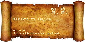 Miklovicz Hajna névjegykártya